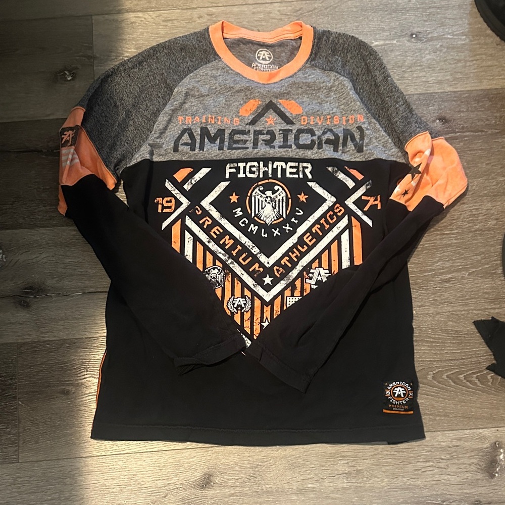 American Fighter Gray and Orange Long Sleeve Tee